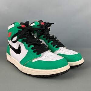 NIKE Size 7.5 Green White Leather Color Block High Top Sneakers